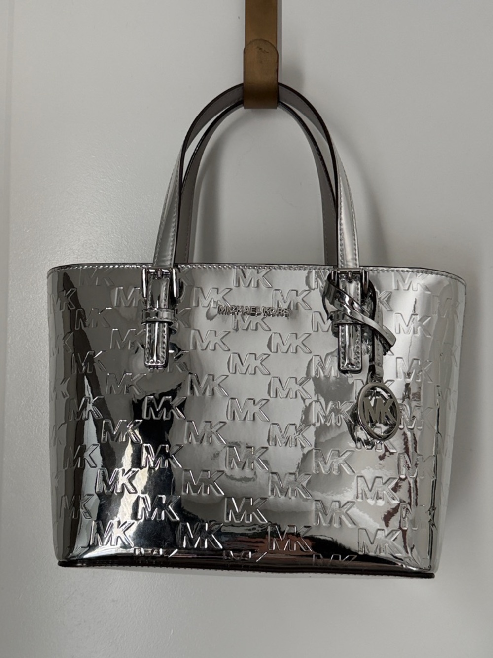 MICHAEL KORS Jet Set Extra Small Metallic Silver Embossed Tote - Picture 2 of 16